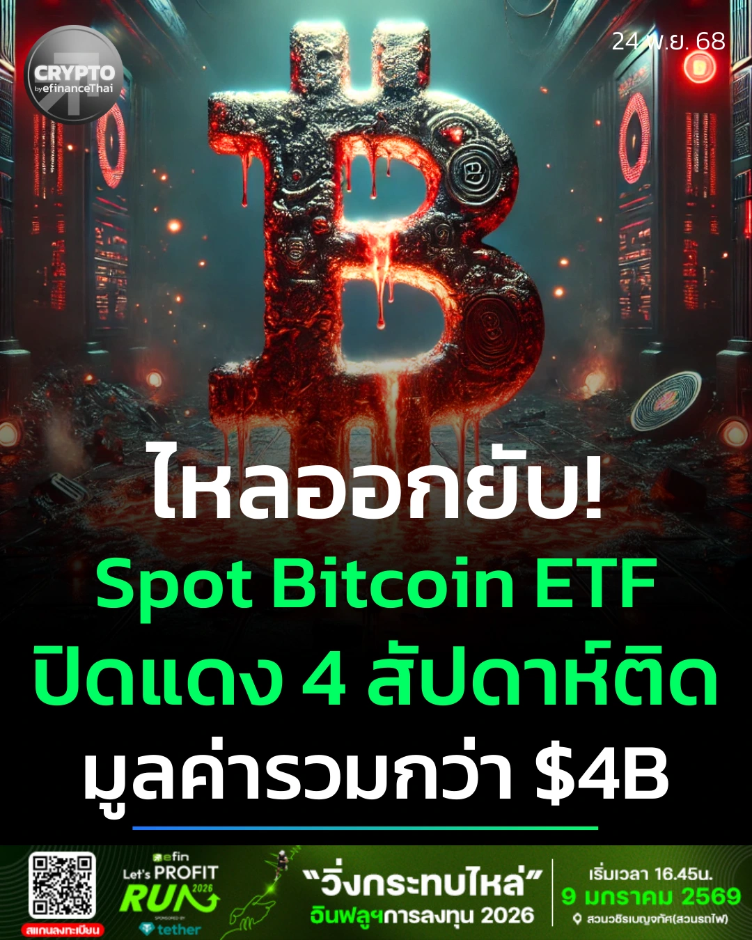 สรุปภาวะตลาด Crypto : Bitcoin ETF ไหลออก 4 สัปดาห์ติดกว่า $4B