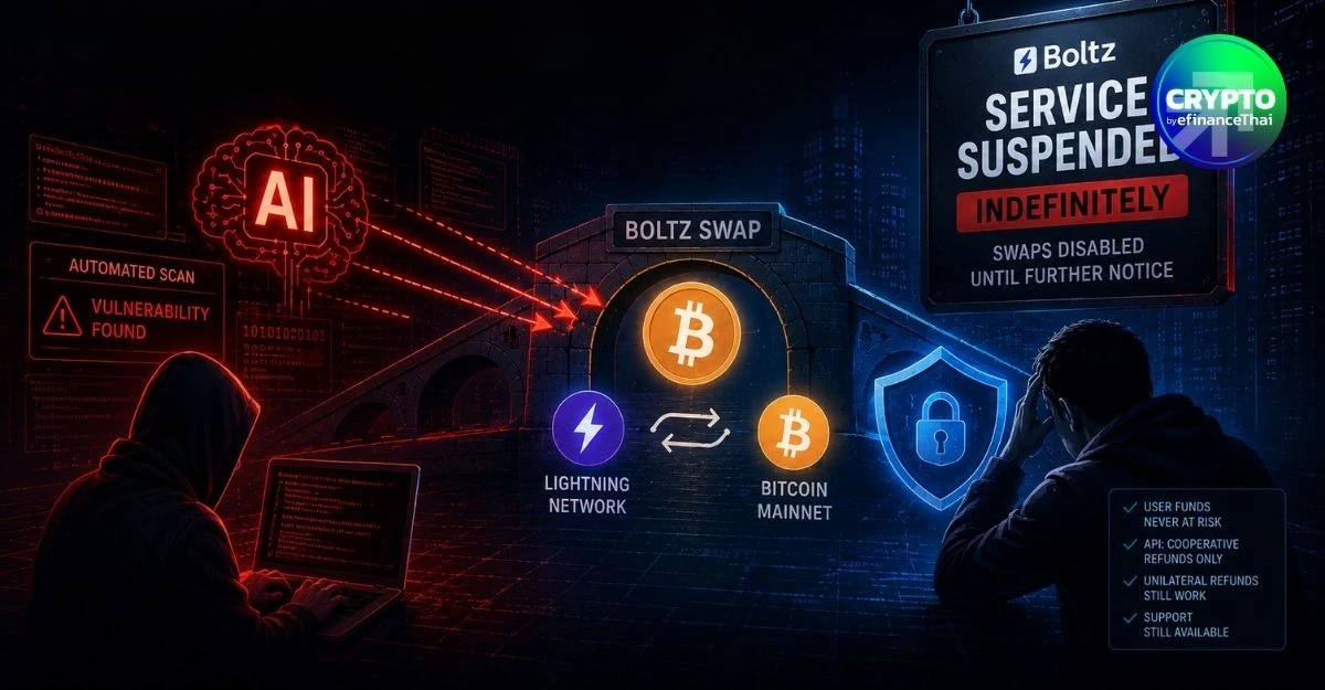 Boltz ปิดบริการสวอป Bitcoin ไม่มีกำหนด หลัง AI ช่วยแฮ็กเกอร์หาช่องโหว่เร็วเกินรับมือ