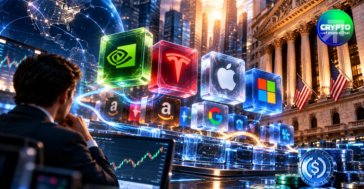 หุ้นสหรัฐกว่า 60 ตัวจ่อขึ้นบล็อกเชน Nvidia–Tesla นำทีม เทรด 24/7 ด้วย Stablecoin