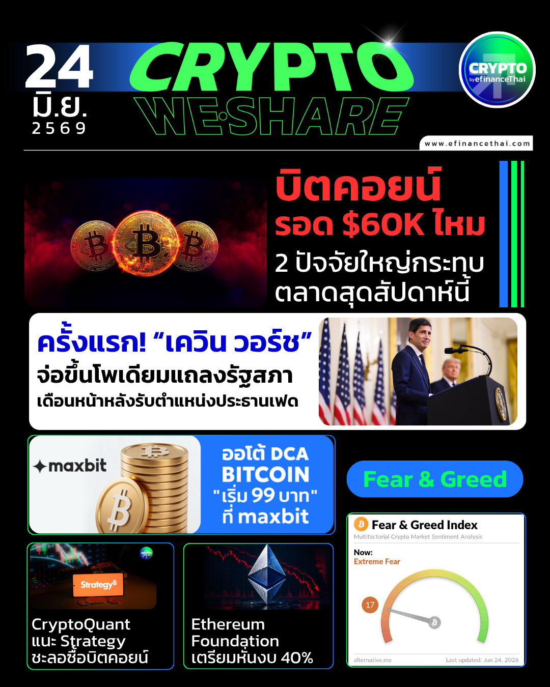 5 ข่าวเด่นคริปโตประจำวันที่ 24 มิถุนายน 2569
